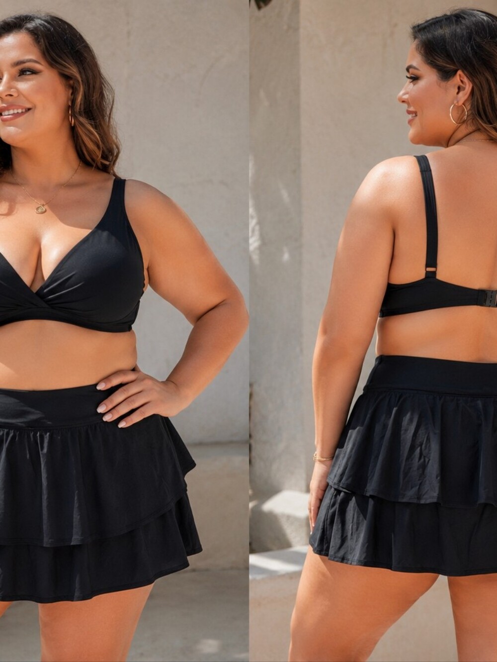 Lands’ End Black Tiered Swim Skirt Bottoms Plus Size 2X 20W-22W Modest Swimwear